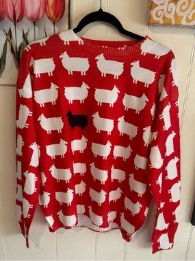 Princess Diana Black Sheep Sweater, Iconic 80s Red Wool Fashion